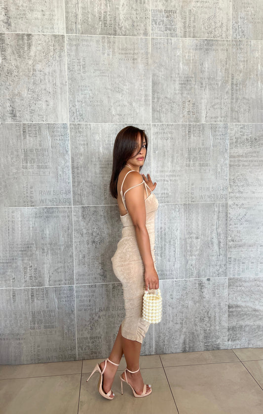 CHAMPAGNE SOFT TOUCH MIDI DRESS
